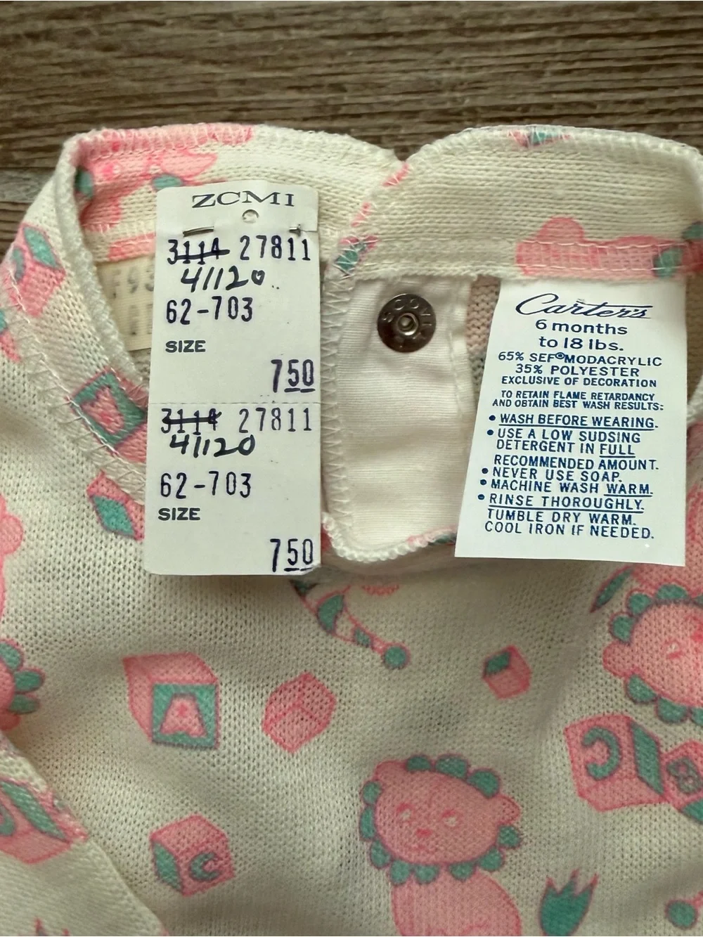 Vintage Carter’s Cream and Pink Footed Pajama Set with Toy Pattern NWT